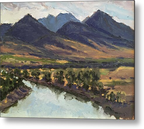 Paradise Valley Metal Print featuring the painting Mallard's Rest, Yellowstone River, MT by Les Herman