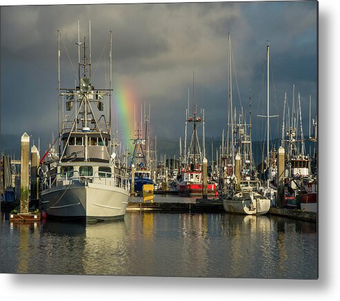 Woodley Island Marina Metal Print featuring the photograph Marina and Rainbow by Greg Nyquist