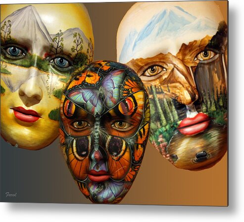 Mask Metal Print featuring the photograph Masks on the Wall by Farol Tomson