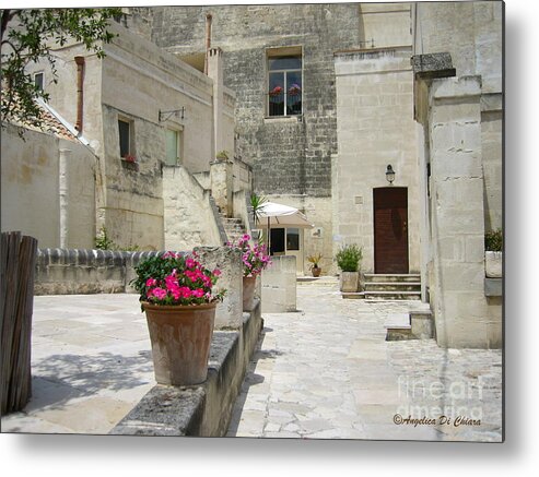 Cityscape Metal Print featuring the photograph Matera with Flowers by Italian Art