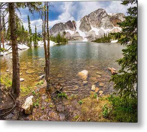 Mountain Metal Print featuring the photograph Medicine Bow Snowy Mountain Range Lake View by James BO Insogna
