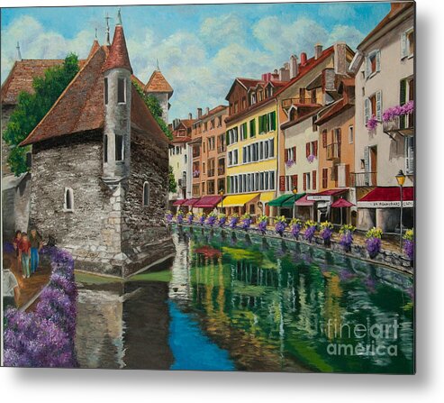 Annecy France Art Metal Print featuring the painting Medieval Jail in Annecy by Charlotte Blanchard