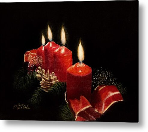 Candles Metal Print featuring the pastel Merry Christmas by Marlene Little
