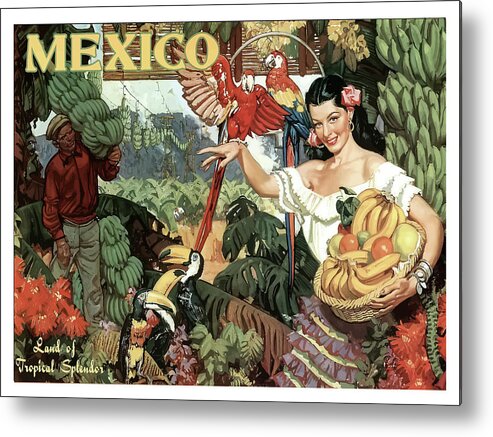Mexico Metal Print featuring the painting Mexico, woman with bananas by Long Shot