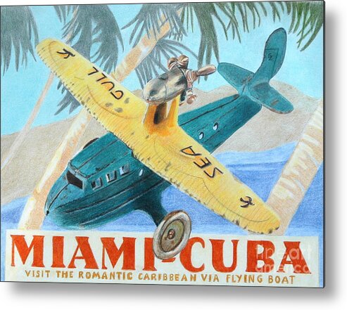 Color Pencil Metal Print featuring the drawing Miami-Cuba by Glenda Zuckerman