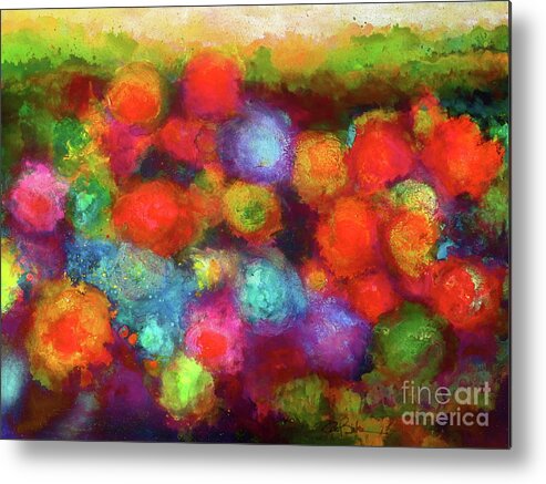 Abstract/impressionistic Painting Floral Landscape Metal Print featuring the painting Molly's Floral Garden by Robert Birkenes
