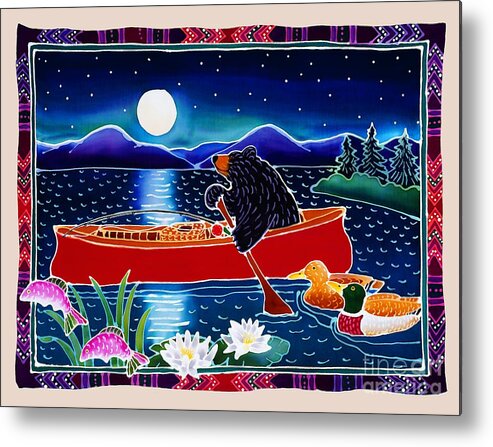Whimsical Metal Print featuring the painting Moonlight on a Red Canoe by Harriet Peck Taylor