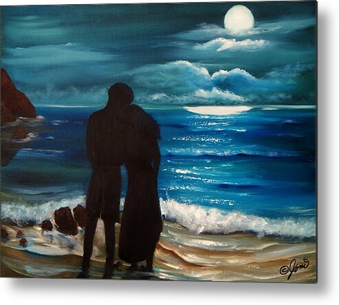 Seascape Metal Print featuring the painting Moonlight Romance by Joni McPherson