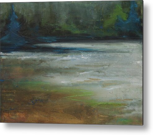 Beach Metal Print featuring the painting Moonlit Inlet 2 by Jani Freimann