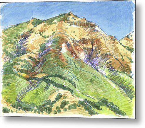 Landscape Metal Print featuring the painting Mount Diablo from Curry Valley Ridge by Judith Kunzle