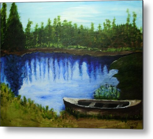  Metal Print featuring the painting Mountain lake by Shelley Bain