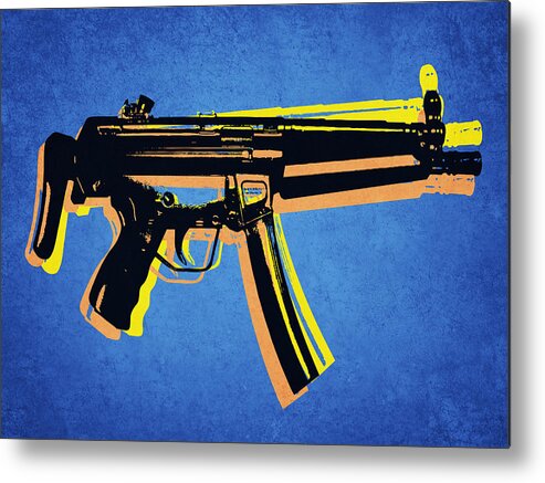 Mp5 Metal Print featuring the digital art MP5 Sub Machine Gun on Blue by Michael Tompsett
