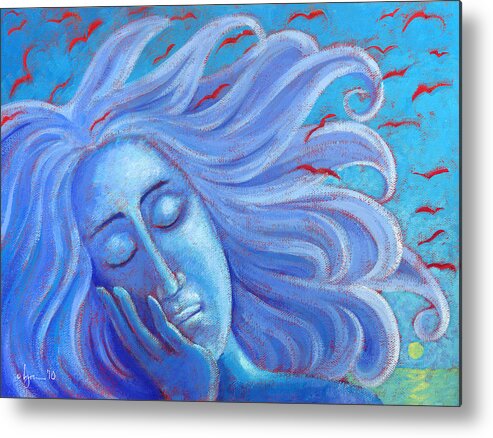 Thoughts Metal Print featuring the painting My Thoughts Fly Far Beyond Me by Angela Treat Lyon