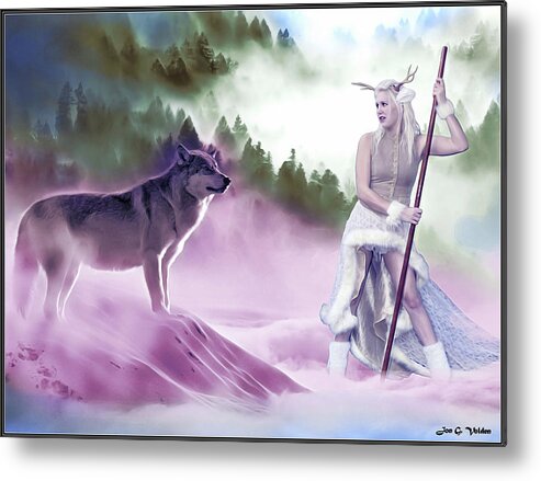 Mystic Metal Print featuring the photograph Mystic Guardian And The Wolf by Jon Volden