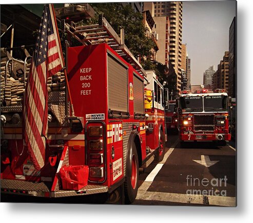 Fire Engine Metal Print featuring the photograph N Y C Fire Trucks - On the Job by Miriam Danar