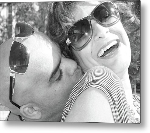 Black And White Print Metal Print featuring the photograph Neck Kisses Tickle..... by WaLdEmAr BoRrErO