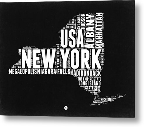  Metal Print featuring the digital art New York Black and White Word Cloud Map by Naxart Studio