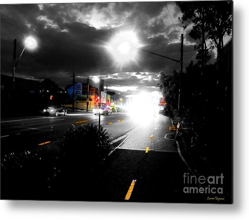 Lights Metal Print featuring the mixed media Night Lights and UFOs by Leanne Seymour