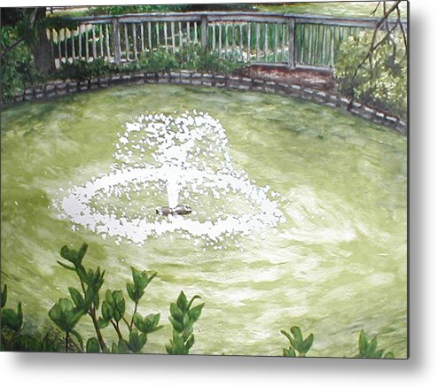Landscape Metal Print featuring the painting Oak Park Fountain by Beth Parrish