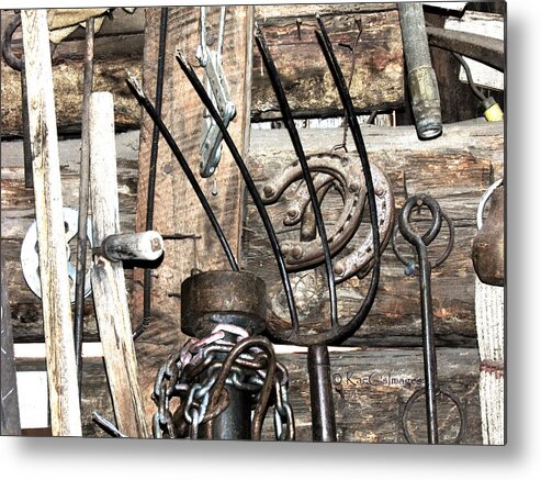 Pitchfork Metal Print featuring the photograph Objects on a Barn Wall by Kae Cheatham