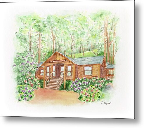 Log Cabin Metal Print featuring the painting Office in the Park by Lori Taylor