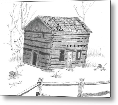 Cabin Metal Print featuring the drawing Old Cabin by Terry Frederick