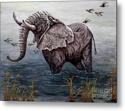 Old Elephant Metal Print featuring the painting Old Elephant by Judy Kirouac