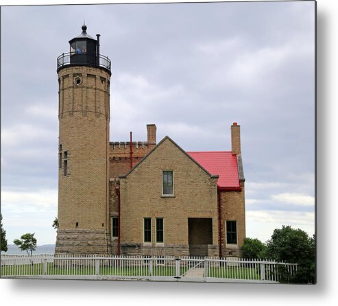 Light House Metal Print featuring the photograph Old Mackinac Point Light Gray Day 2 by Mary Bedy