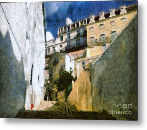 Alfama Metal Print featuring the painting Old stairs in Lisbon by Dimitar Hristov