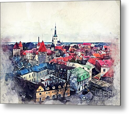 Tallinn Metal Print featuring the painting Old Town of Tallinn by Justyna Jaszke JBJart
