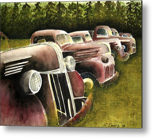 Truck Paintings Metal Print featuring the painting Oldies but Goodies by Mary Gaines