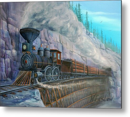 Train Metal Print featuring the painting Ole Steam Engine #9 by Wayne Enslow