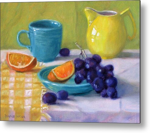 Still Life Metal Print featuring the painting Oranges and Grapes by Bonnie Mason