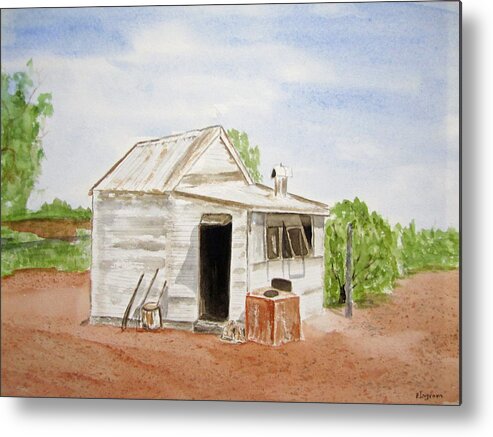  Landscape Metal Print featuring the painting Old Miners Hut by Elvira Ingram
