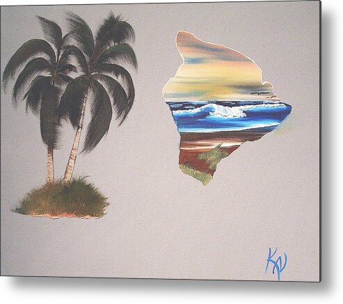 big Island Metal Print featuring the painting Palms and Big Island by Karen Nicholson