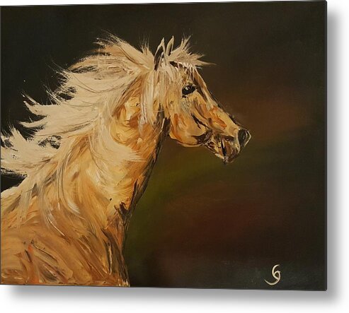 Horse Metal Print featuring the painting Palomino Running Wild           85 by Cheryl Nancy Ann Gordon