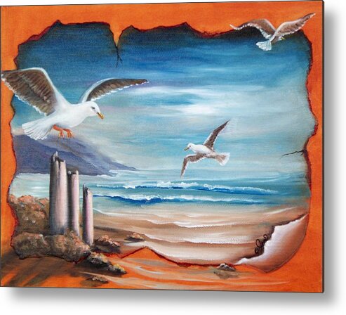 Oil Painting Metal Print featuring the painting Parchment Seascape by Joni McPherson