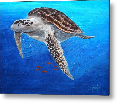 Sea Turtle Metal Print featuring the painting Passing By by Gary Partin