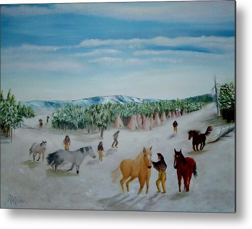 Indians Metal Print featuring the painting Peaceful Winter by Mary Kaser