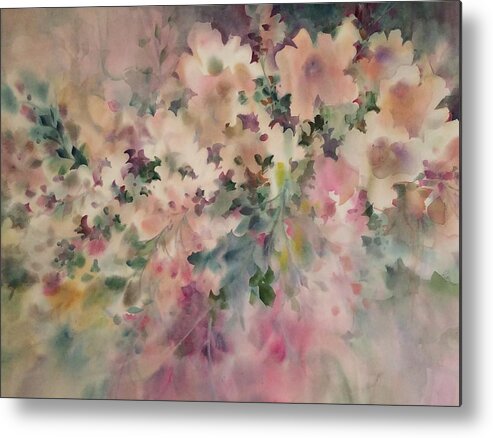 Contemporary Flowers Metal Print featuring the painting Peach Parfait by Karen Ann Patton