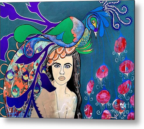 Peacock Metal Print featuring the painting Peacock Bride by Amy Sorrell