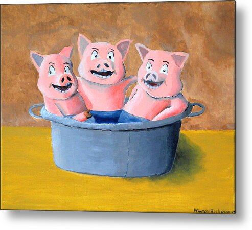Pigs In A Tub Metal Print featuring the painting Pigs in a Tub by Winton Bochanowicz