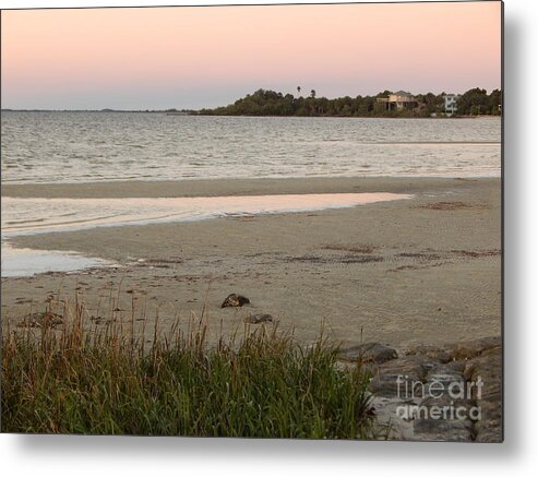 Pink Sky Reflected In The Water Just After Sunset At The Beach. Metal Print featuring the photograph PineIsland by Priscilla Batzell Expressionist Art Studio Gallery