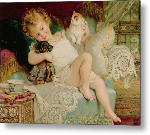 Playmates Metal Print featuring the painting Playmates by Emile Munier