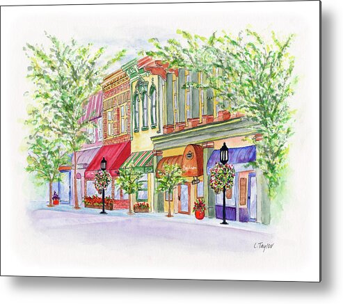 Ashland Oregon Metal Print featuring the painting Plaza Shops by Lori Taylor