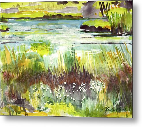  Metal Print featuring the painting Pond and Plants by Kathleen Barnes