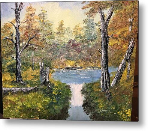 Oil Metal Print featuring the painting Pond in the Woods by David Bartsch