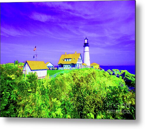 Lighthouse Metal Print featuring the digital art Portland Head Lighthouse by Ann Johndro-Collins