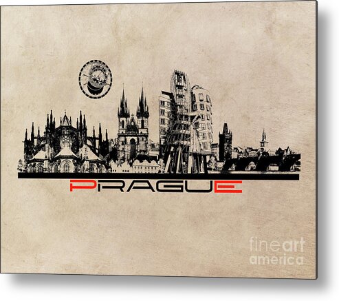 Prague Metal Print featuring the digital art Prague skyline city by Justyna Jaszke JBJart