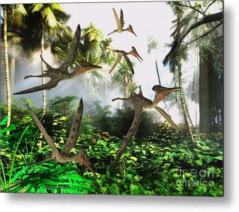 Dinosaur Metal Print featuring the painting Pterodactylus Flying Reptiles by Corey Ford